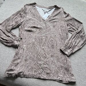J.Jill PureJill Paisley Long Sleeve Blouse Brown tan net medium LTMCPSLMOS